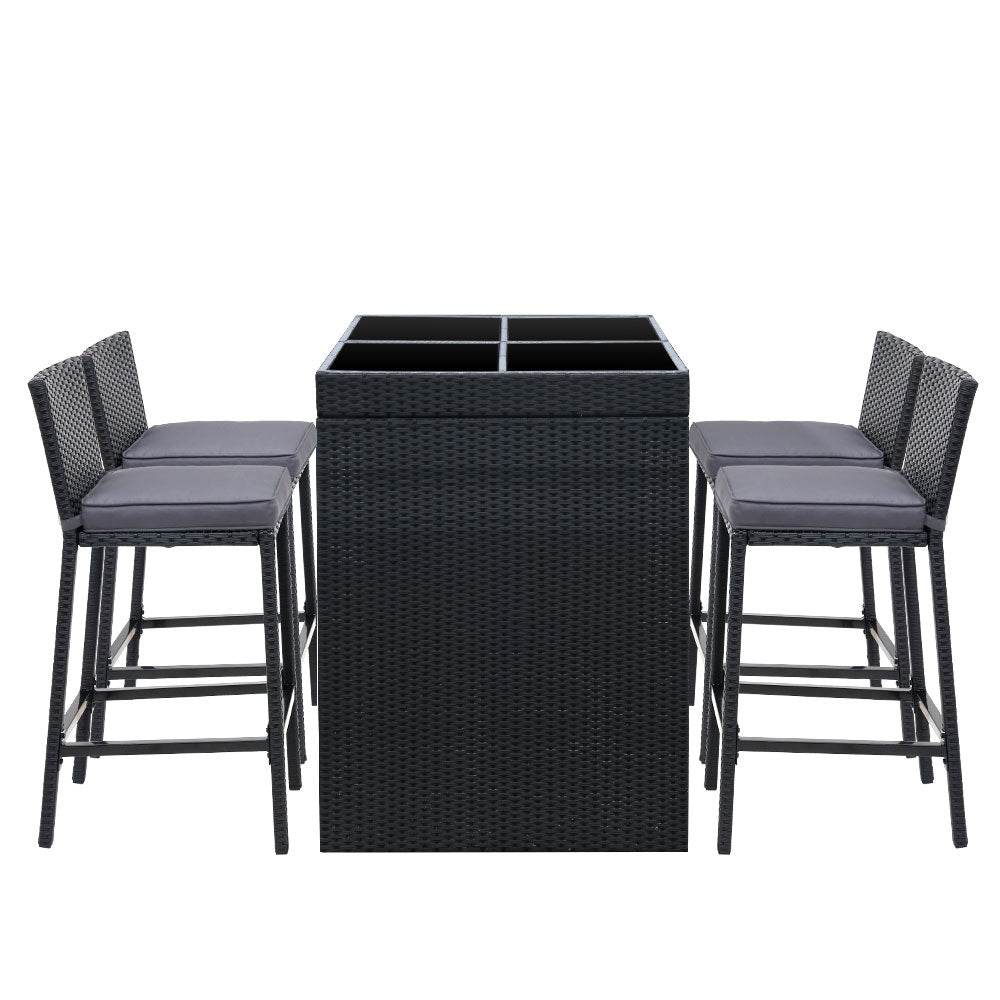 Gardeon 5 - Piece Outdoor Bar Set Dining Table Stools Wicker Patio Setting | Outdoorium