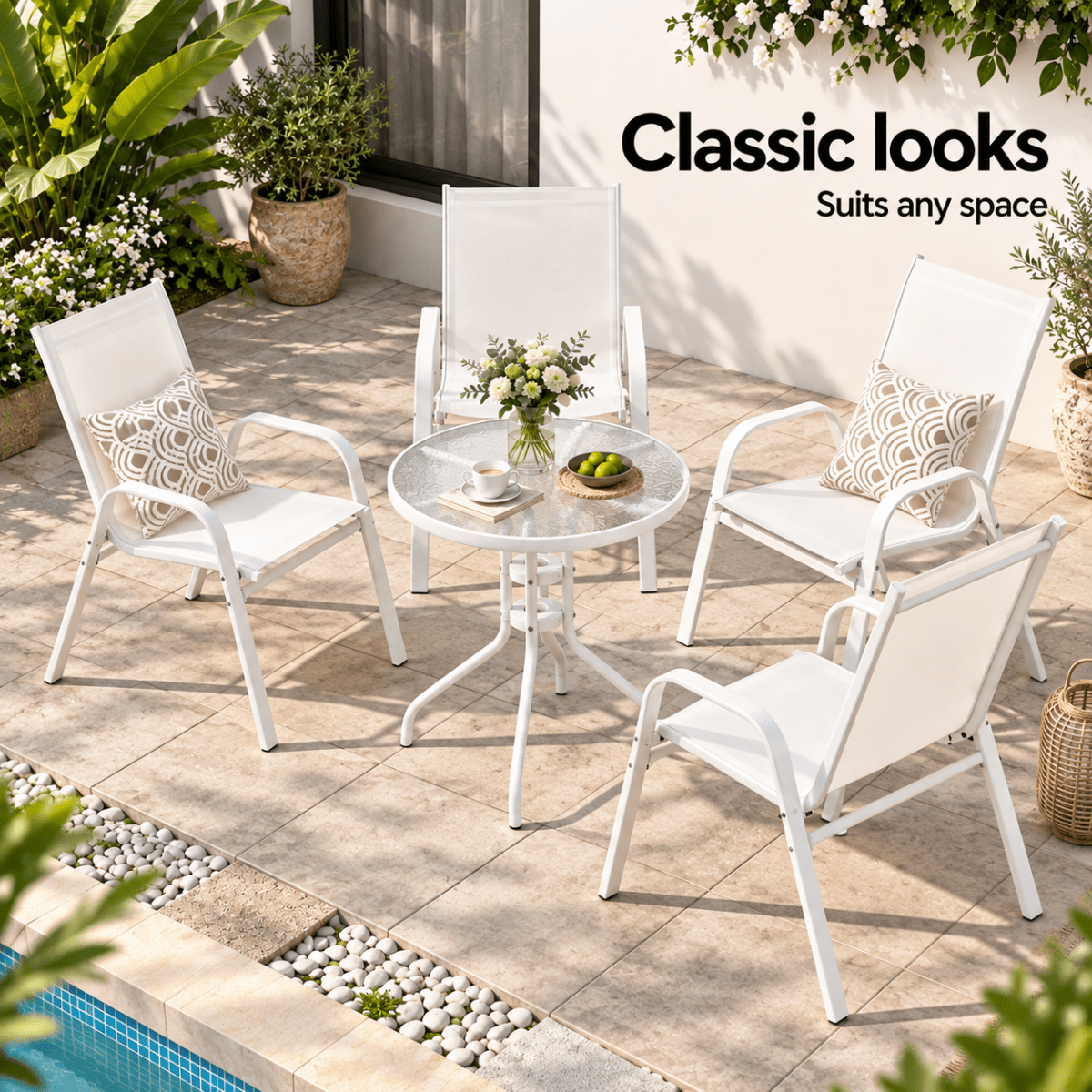 Gardeon 5-Piece Outdoor Bistro Set - White