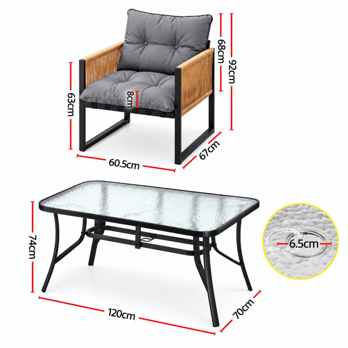 Gardeon outdoor dining setting with 120cm table, black - additional product image 3