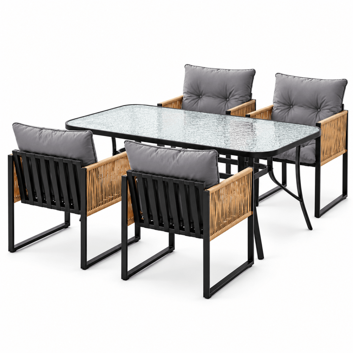 Gardeon outdoor dining setting with 140cm table, black - additional product image 2