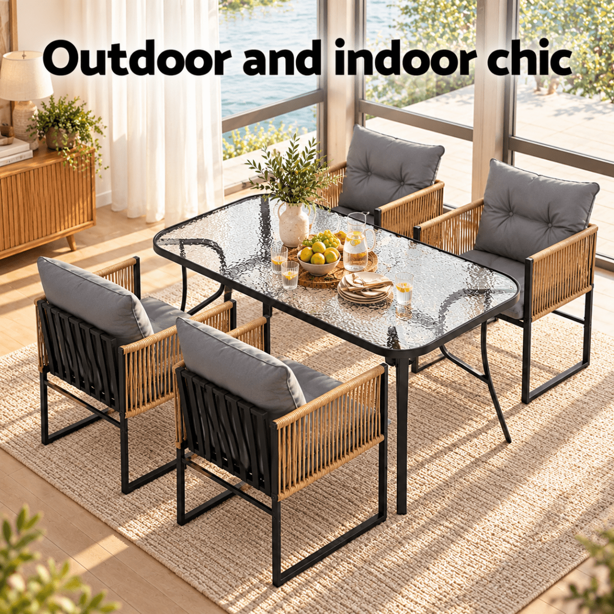 Gardeon 5-Piece Outdoor Dining Set with 140cm Table - Black – product gallery image 8