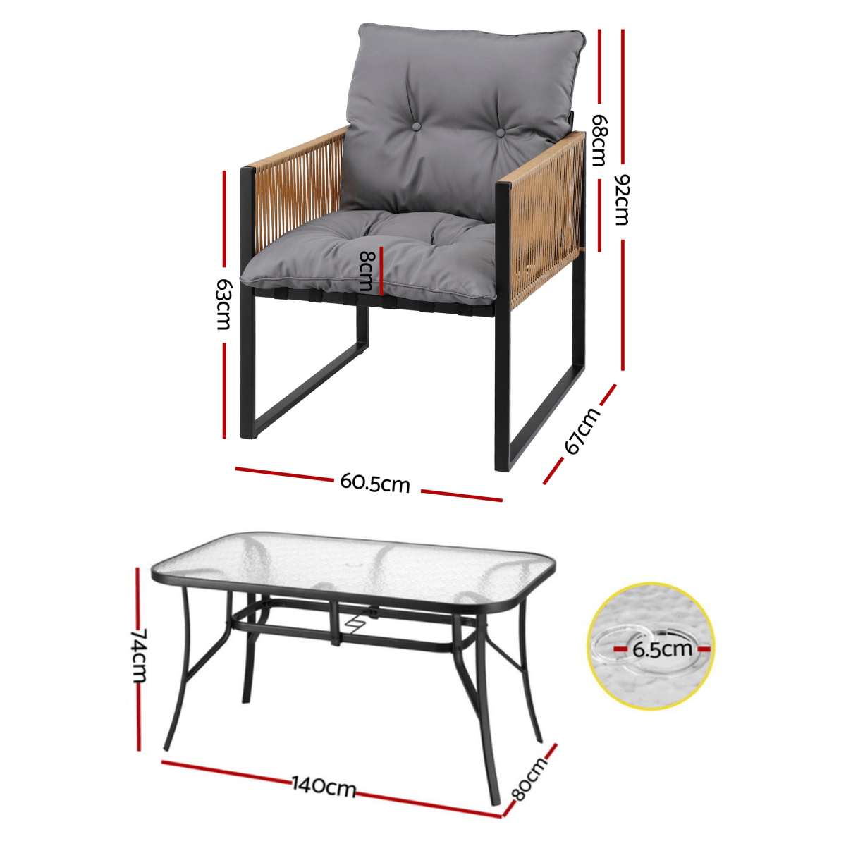 Gardeon outdoor dining setting with 140cm table, black - additional product image 3