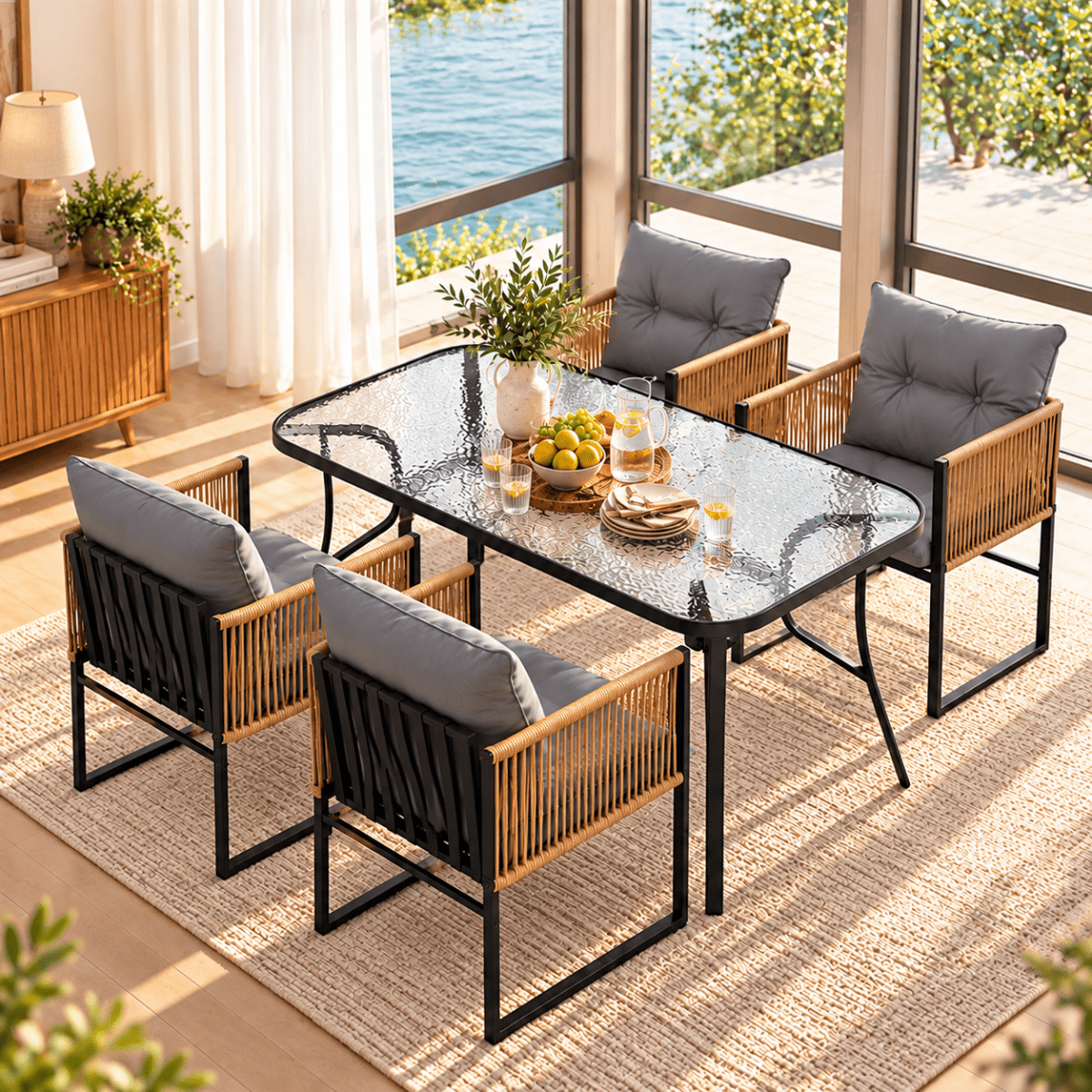 Gardeon 5-Piece Outdoor Dining Set with 140cm Table - Black – product gallery image 6