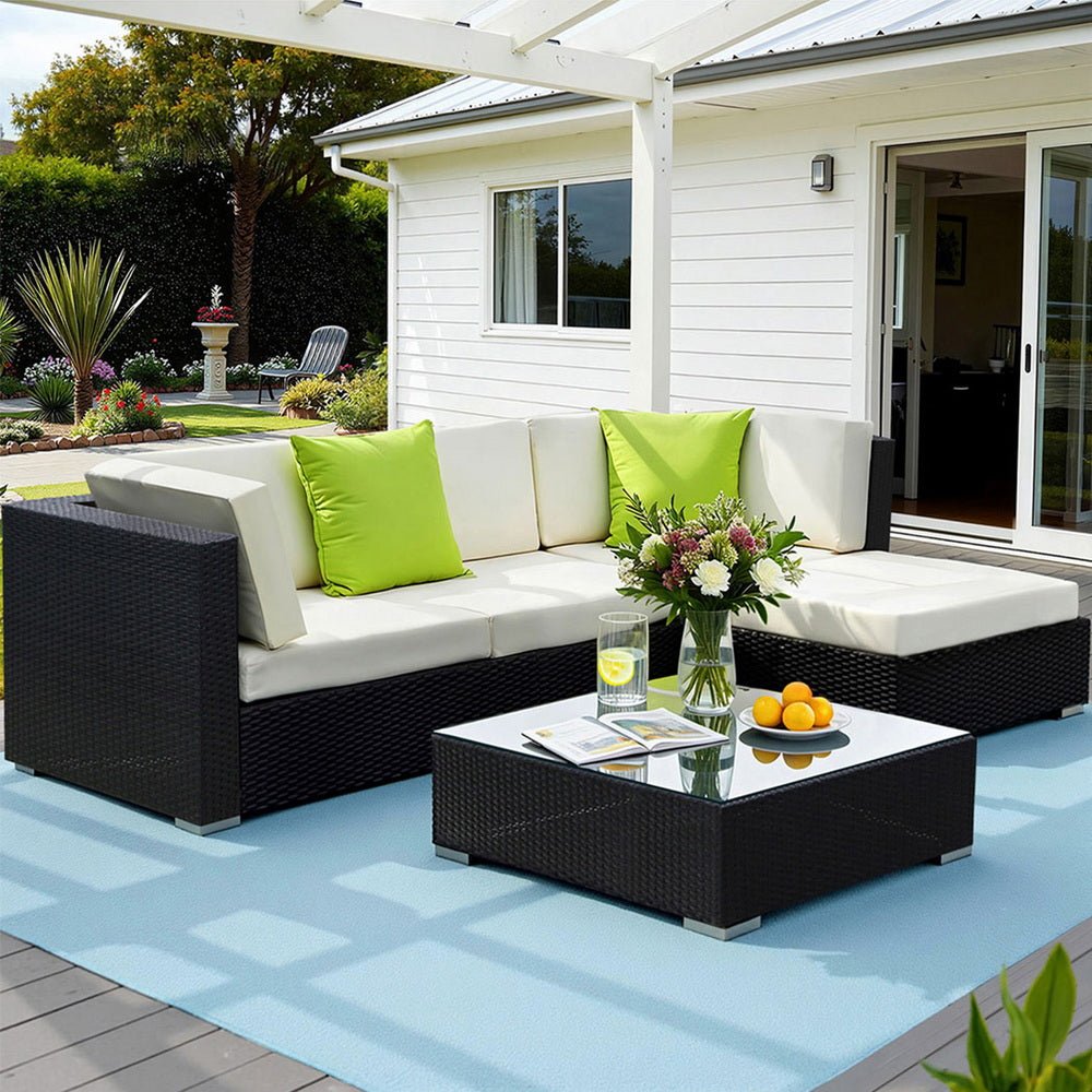 Gardeon 5-Piece Outdoor Sofa Set Wicker Couch Lounge Setting Cover | Furniture > Outdoor