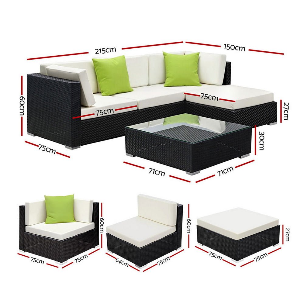 Gardeon 5-Piece Outdoor Sofa Set Wicker Couch Lounge Setting Cover | Furniture > Outdoor
