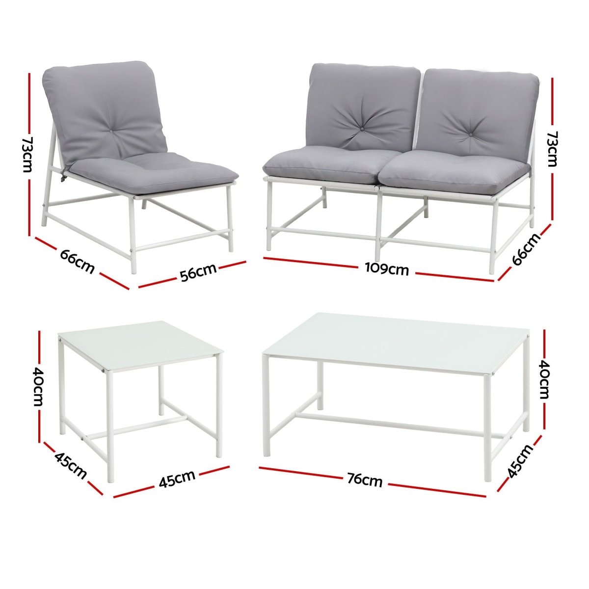 Gardeon 5-Piece Outdoor Sofa Set with Cushions – White & Grey – view 2
