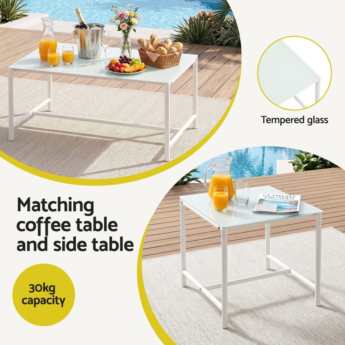 Gardeon 5-Piece Outdoor Sofa Set with Cushions – White & Grey – view 7