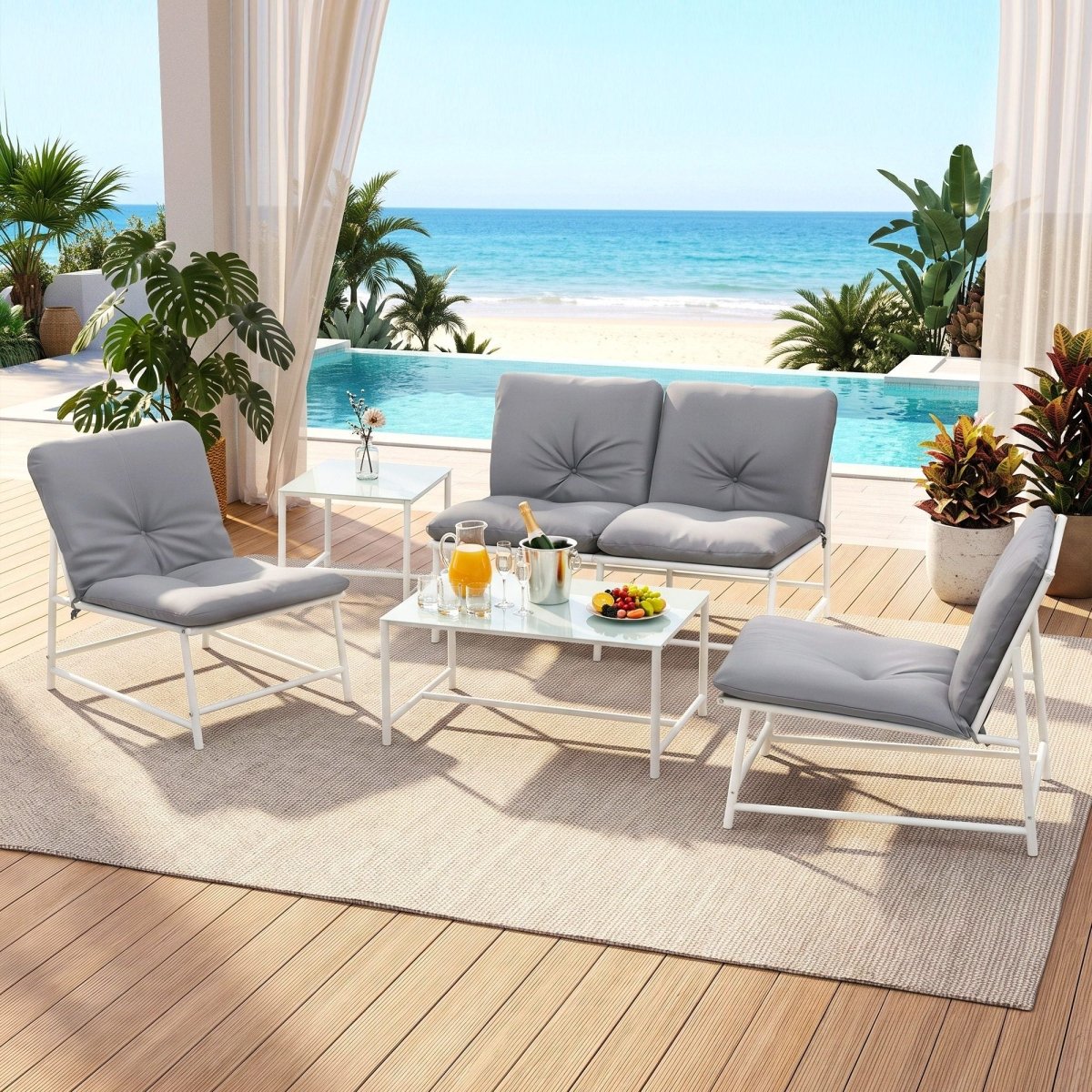 Gardeon 5-Piece Outdoor Sofa Set with Cushions – White & Grey