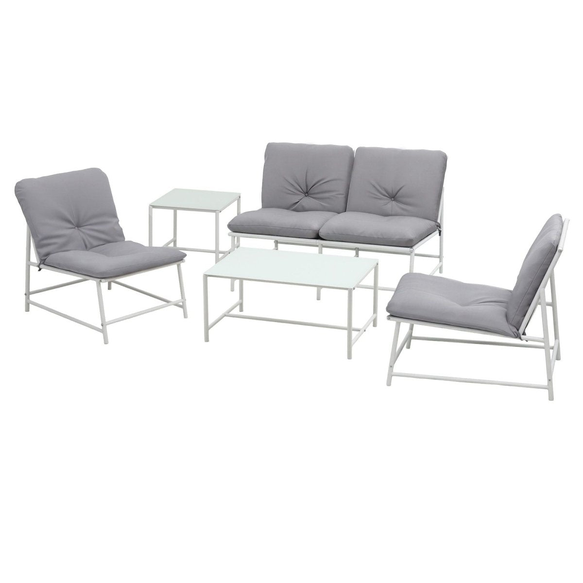 Gardeon 5-Piece Outdoor Sofa Set with Cushions – White & Grey – view 8