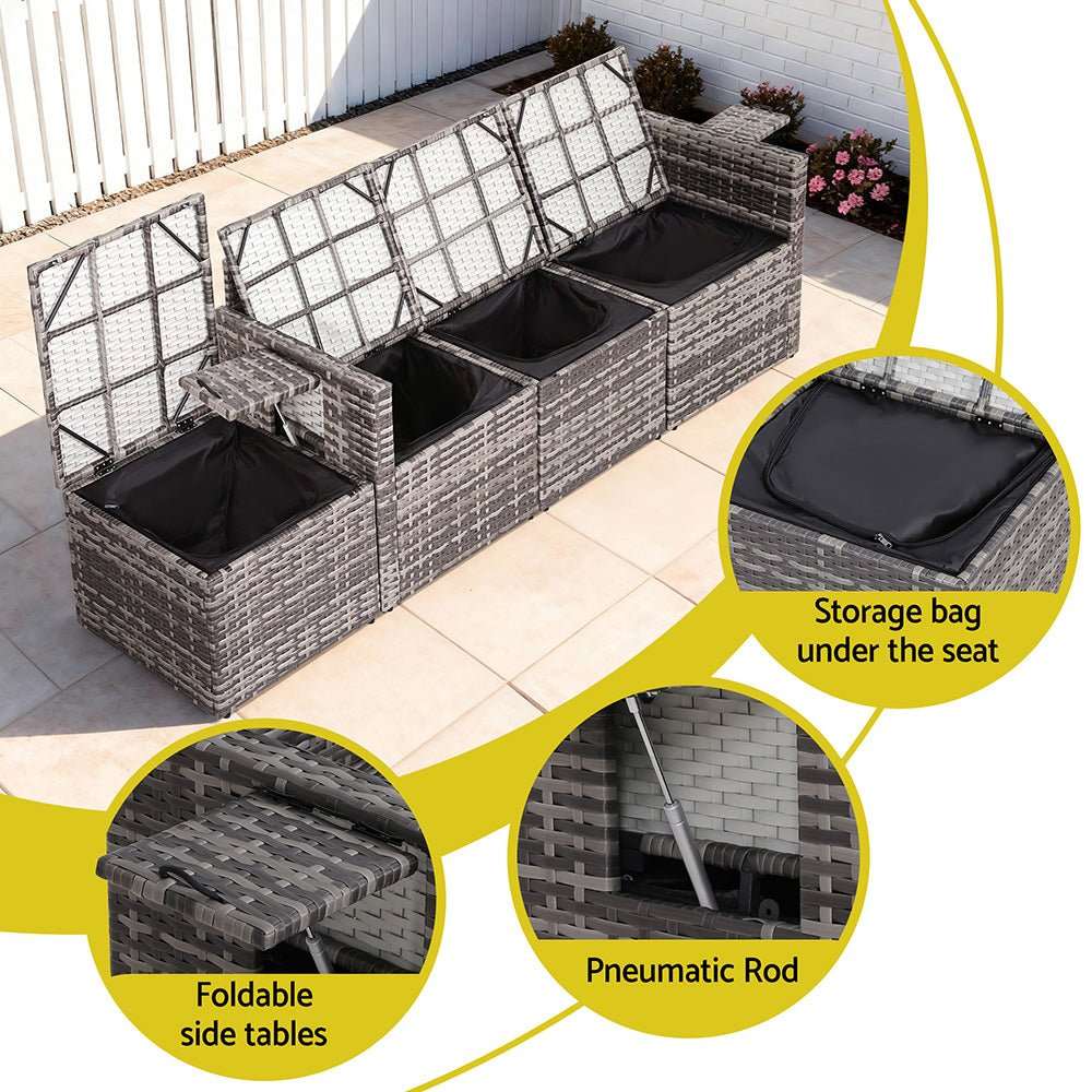 Gardeon 5 Pieces Outdoor Sofa Set 4-Seater Grey Rattan Patio Furniture Table and Chair Setting | Furniture > Outdoor > Outdoor Sofas & Lounge Sets