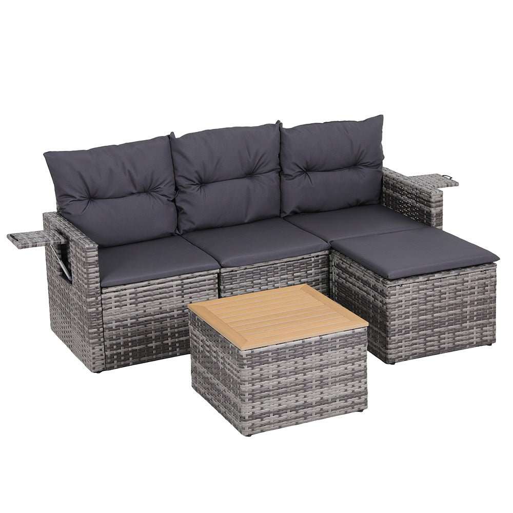 Gardeon 5 Pieces Outdoor Sofa Set 4-Seater Grey Rattan Patio Furniture Table and Chair Setting | Furniture > Outdoor > Outdoor Sofas & Lounge Sets