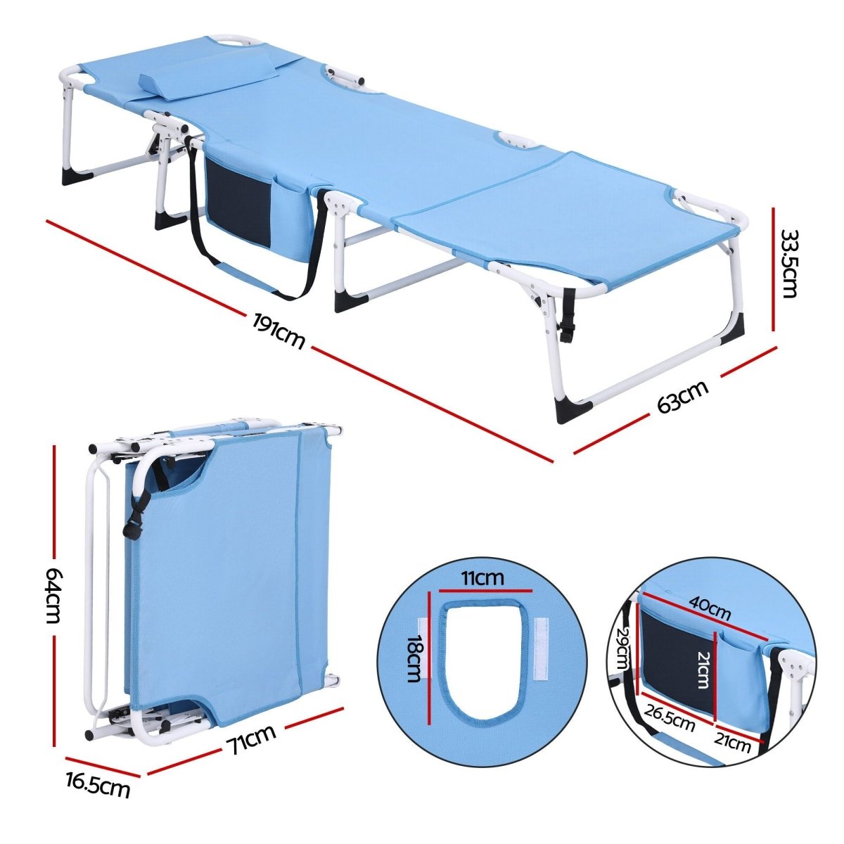 Gardeon 5-position folding sun lounger blue - image 2