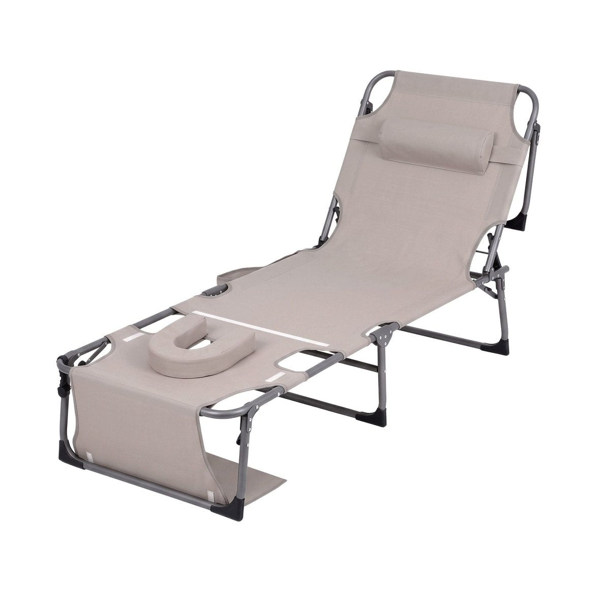 Gardeon 5-position folding sun lounger khaki - image 9