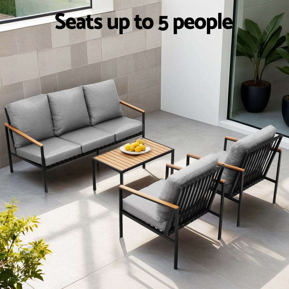 Gardeon 5 Seater Outdoor Sofa Set 4PCS Table Chair Garden Bench Patio Furniture | Furniture > Outdoor > Outdoor Sofas & Lounge Sets