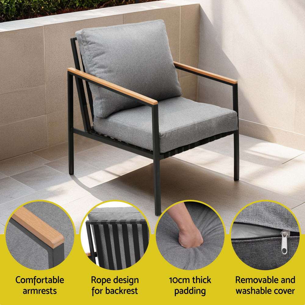 Gardeon 5 Seater Outdoor Sofa Set 4PCS Table Chair Garden Bench Patio Furniture | Furniture > Outdoor > Outdoor Sofas & Lounge Sets