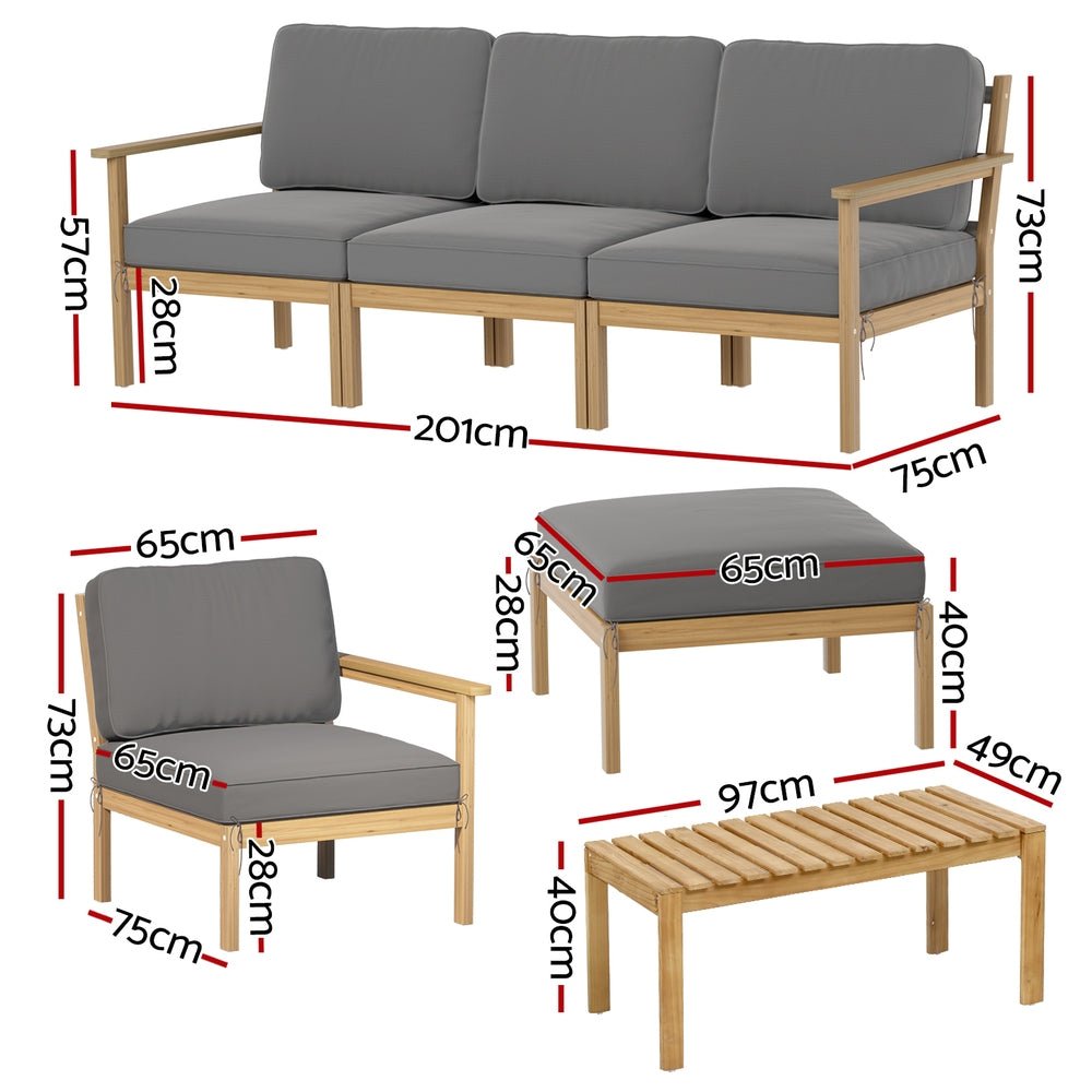 Gardeon 5 - Seater Outdoor Sofa Set Wooden Lounge Setting 6PCS | Outdoorium