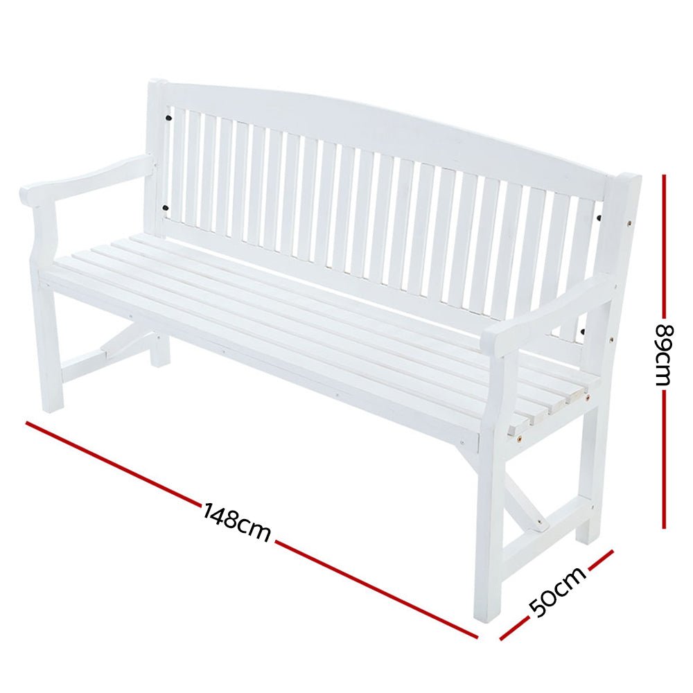 Gardeon 5FT Outdoor Garden Bench Wooden 3 Seat Chair Patio Furniture White - Outdoorium