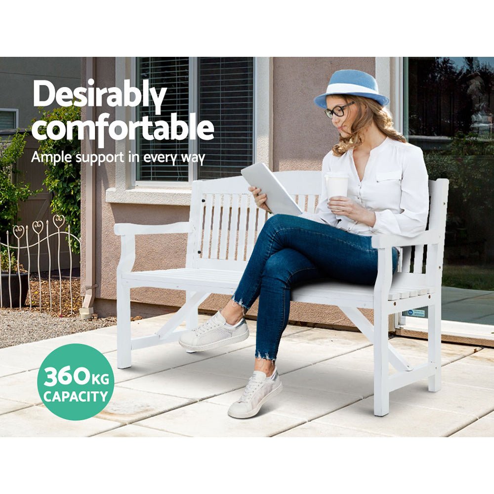 Gardeon 5FT Outdoor Garden Bench Wooden 3 Seat Chair Patio Furniture White - Outdoorium