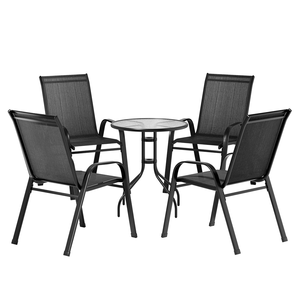 Gardeon 5PC Bistro Set Outdoor Table and Chairs Stackable Outdoor Furniture Black - Outdoorium