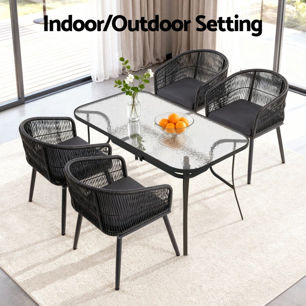 Gardeon 5PC Outdoor Dining Set Table and Chairs Garden Patio Furniture Bistro Set Black | Furniture > Outdoor > Outdoor Dining Sets