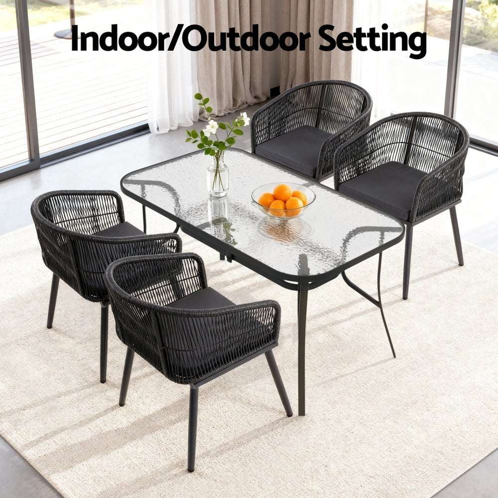 Gardeon 5PC Outdoor Dining Set Table and Chairs Garden Patio Furniture Bistro Set Black | Furniture > Outdoor > Outdoor Dining Sets