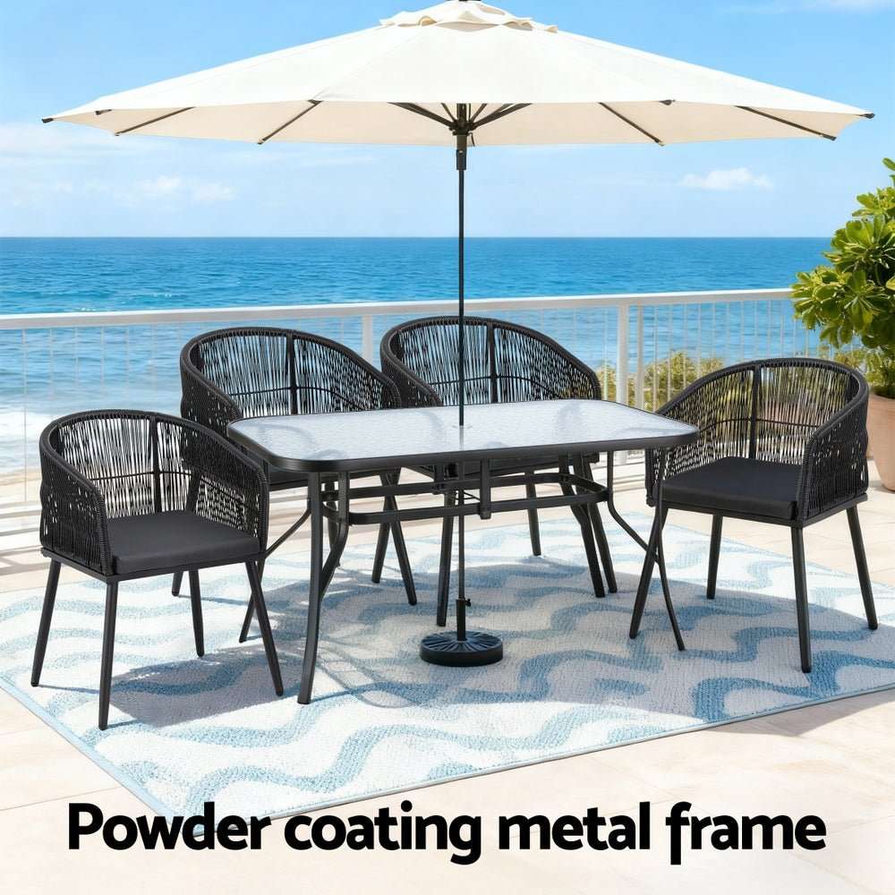 Gardeon 5PC Outdoor Dining Set Table and Chairs Garden Patio Furniture Bistro Set Black | Furniture > Outdoor > Outdoor Dining Sets