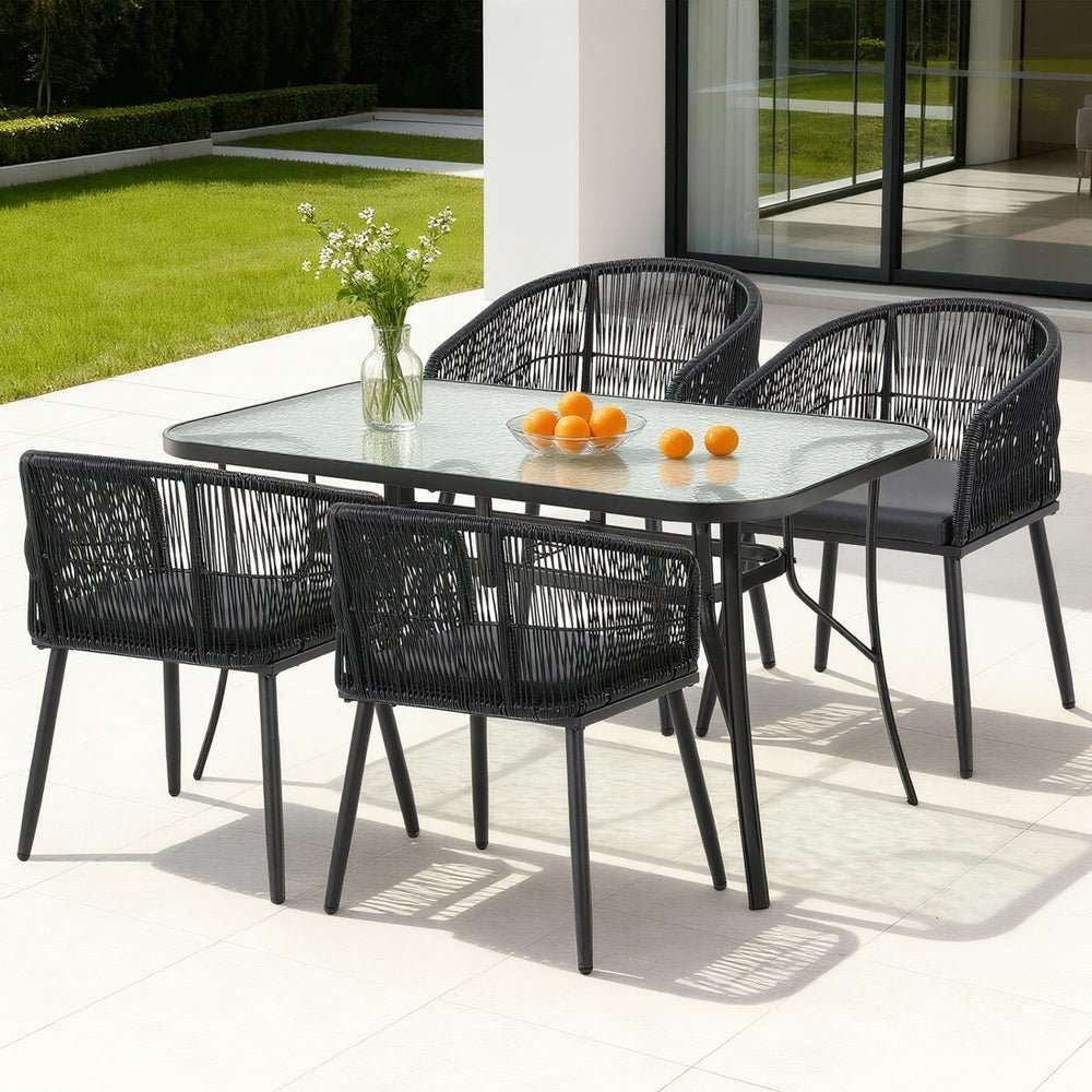 Gardeon 5PC Outdoor Dining Set Table and Chairs Garden Patio Furniture Bistro Set Black | Furniture > Outdoor > Outdoor Dining Sets