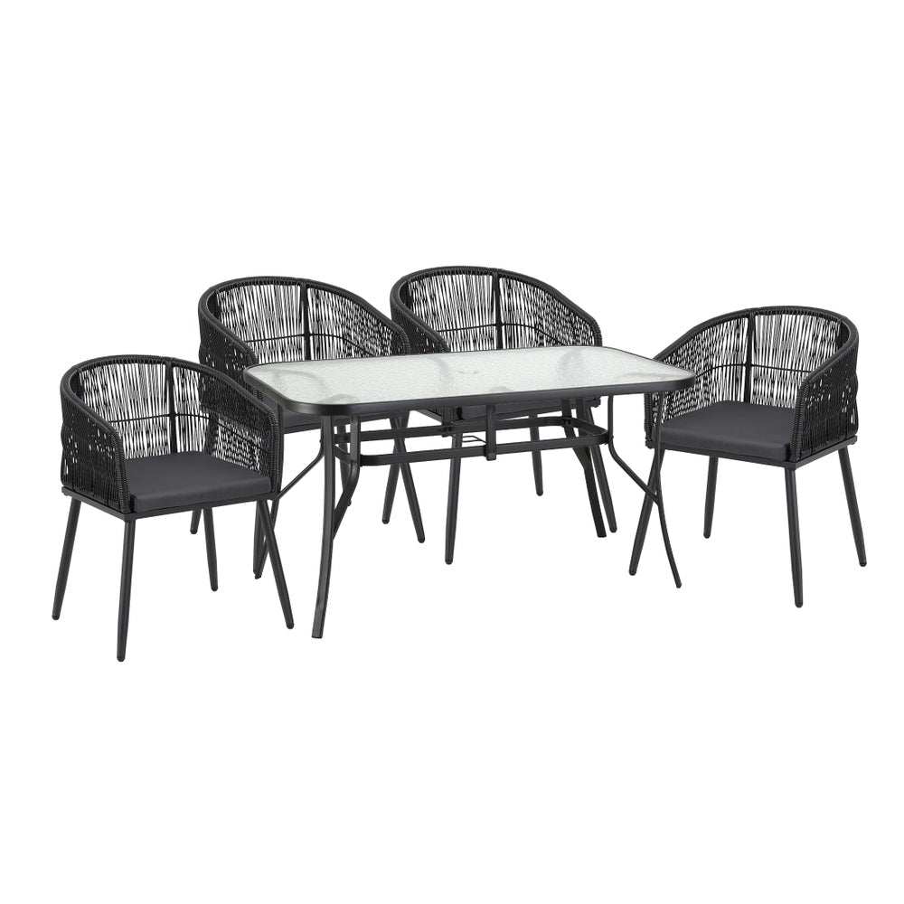 Gardeon 5PC Outdoor Dining Set Table and Chairs Garden Patio Furniture Bistro Set Black | Furniture > Outdoor > Outdoor Dining Sets