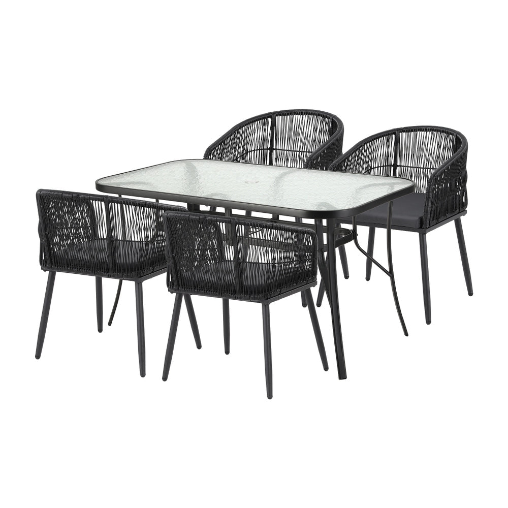 Gardeon 5PC Outdoor Dining Set Table and Chairs Garden Patio Furniture Bistro Set Black | Furniture > Outdoor > Outdoor Dining Sets