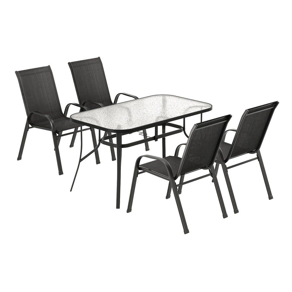 Gardeon 5PC Outdoor Dining Set Table and Chairs Patio Furniture Bistro Set Garden Black | Outdoorium