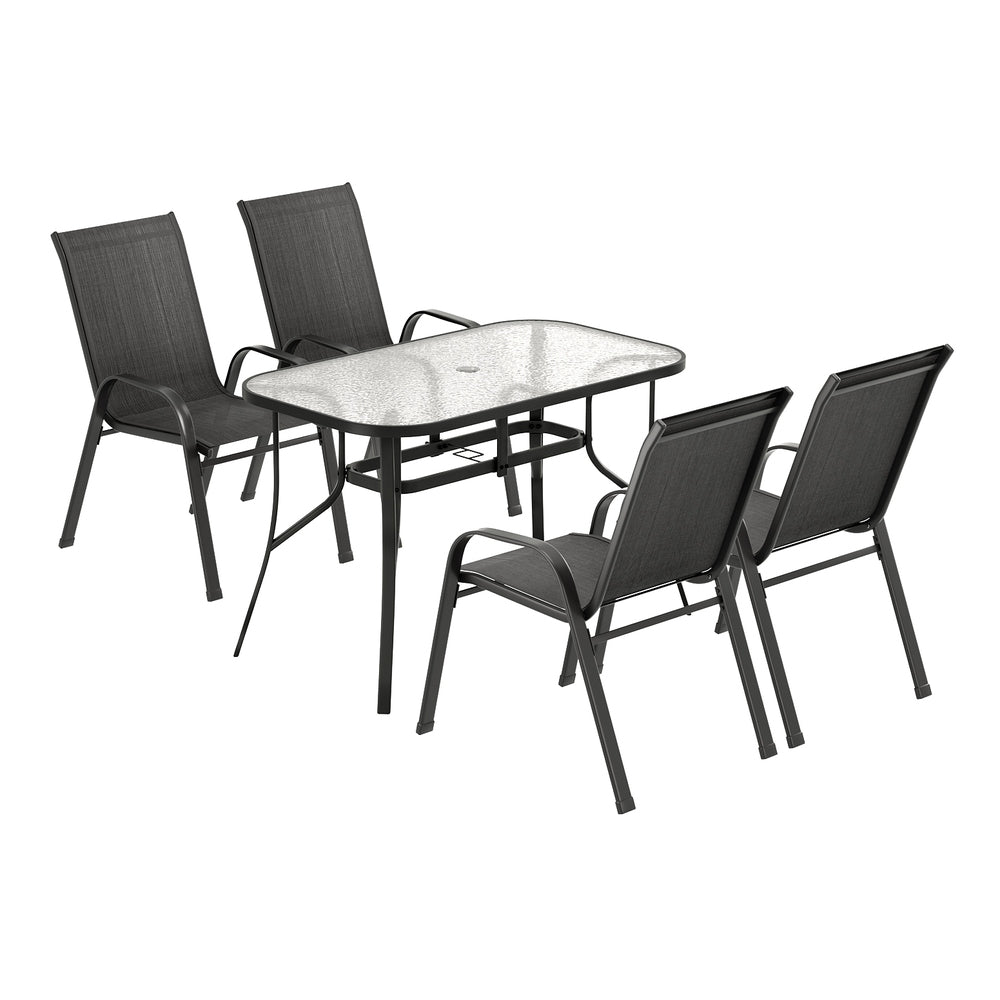 Gardeon 5PC Outdoor Dining Set Table and Chairs Patio Furniture Bistro Set Garden Black | Outdoorium