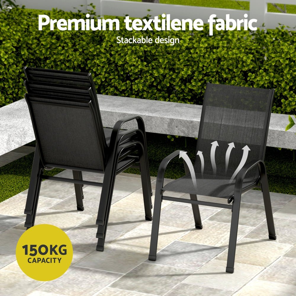 Gardeon 5PC Outdoor Dining Set Table and Chairs Patio Furniture Bistro Set Garden Black | Outdoorium
