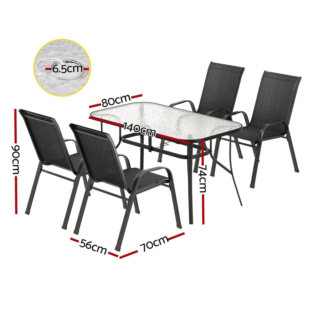 Gardeon 5PC Outdoor Dining Set Table and Chairs Patio Furniture Bistro Set Garden Black | Outdoorium