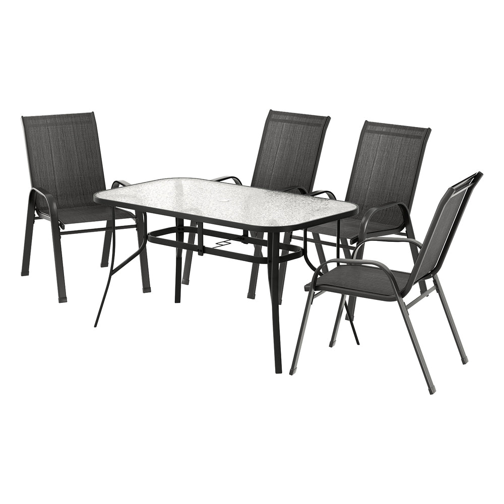 Gardeon 5PC Outdoor Dining Set Table and Chairs Patio Furniture Bistro Set Garden Black | Outdoorium