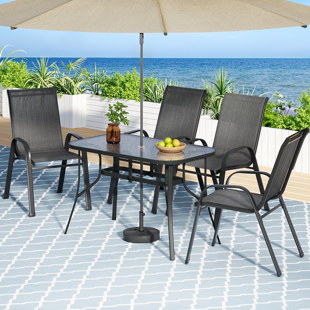 Gardeon 5PC Outdoor Dining Set Table and Chairs Patio Furniture Bistro Set Garden Black | Outdoorium