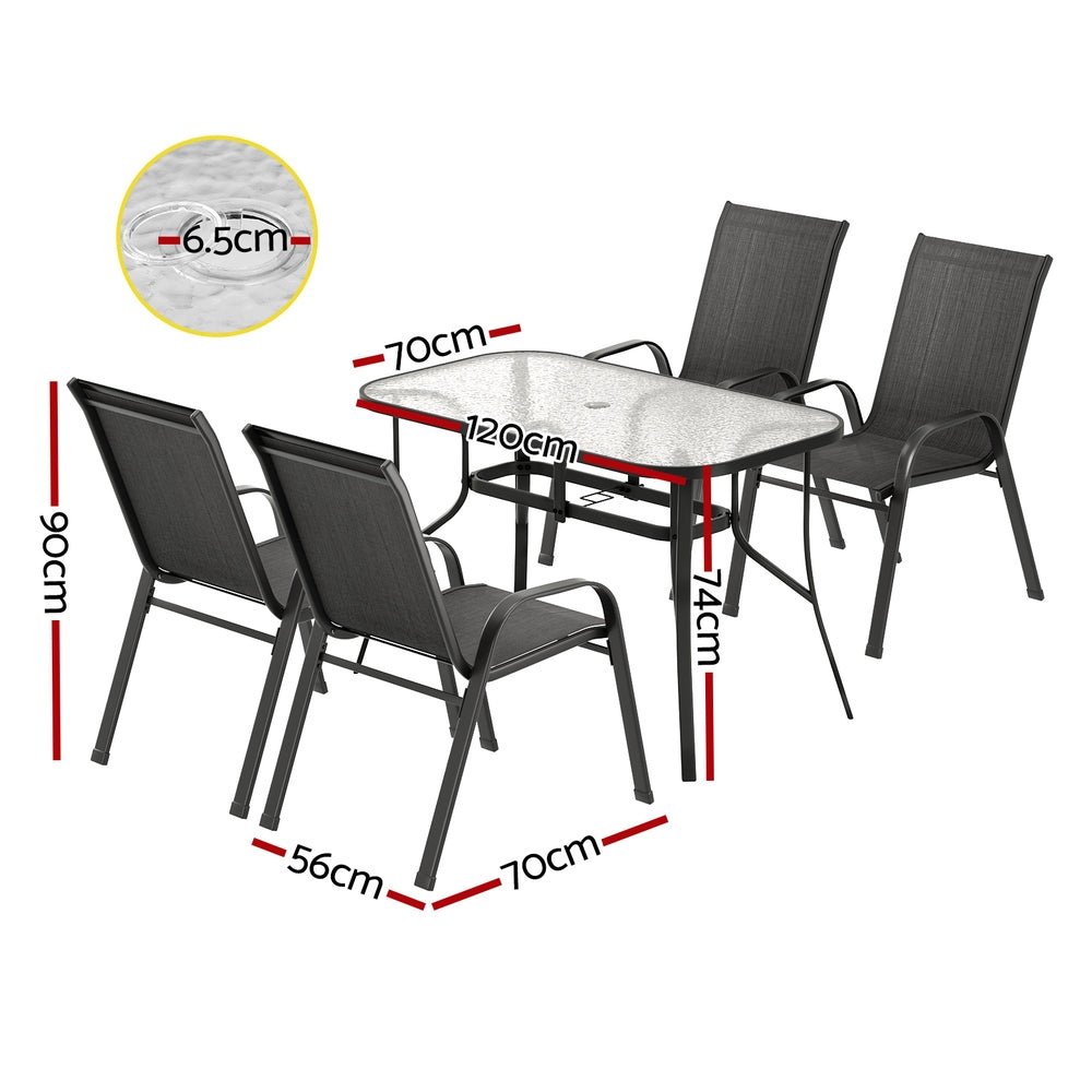 Gardeon 5PC Outdoor Dining Set Table and Chairs Patio Furniture Bistro Set Garden Black | Outdoorium