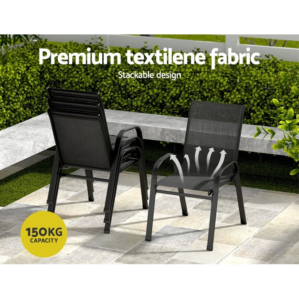 Gardeon 5PC Outdoor Dining Set Table and Chairs Patio Furniture Bistro Set Garden Black | Outdoorium