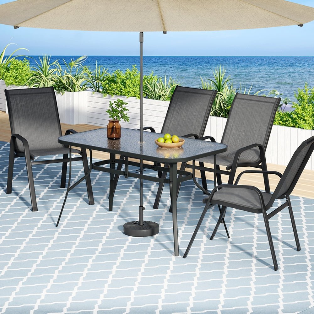 Gardeon 5PC Outdoor Dining Set Table and Chairs Patio Furniture Bistro Set Garden Grey | Outdoorium
