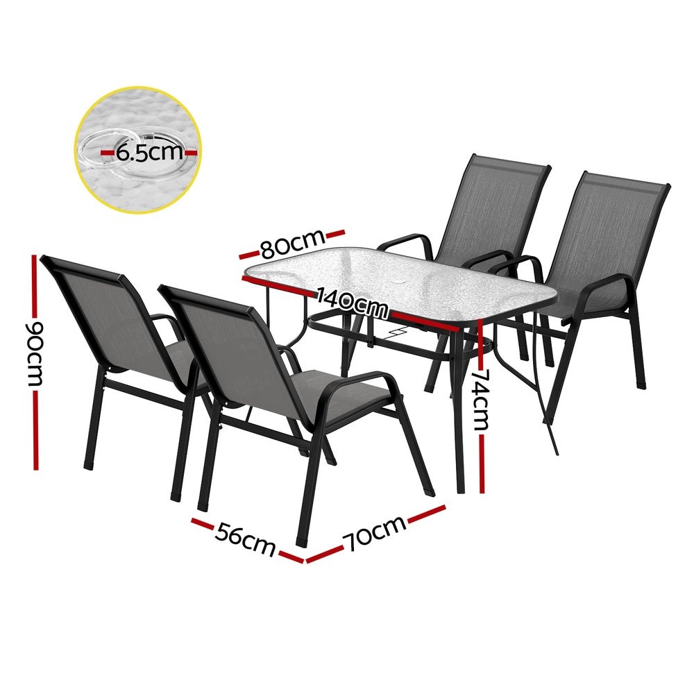 Gardeon 5PC Outdoor Dining Set Table and Chairs Patio Furniture Bistro Set Garden Grey | Outdoorium
