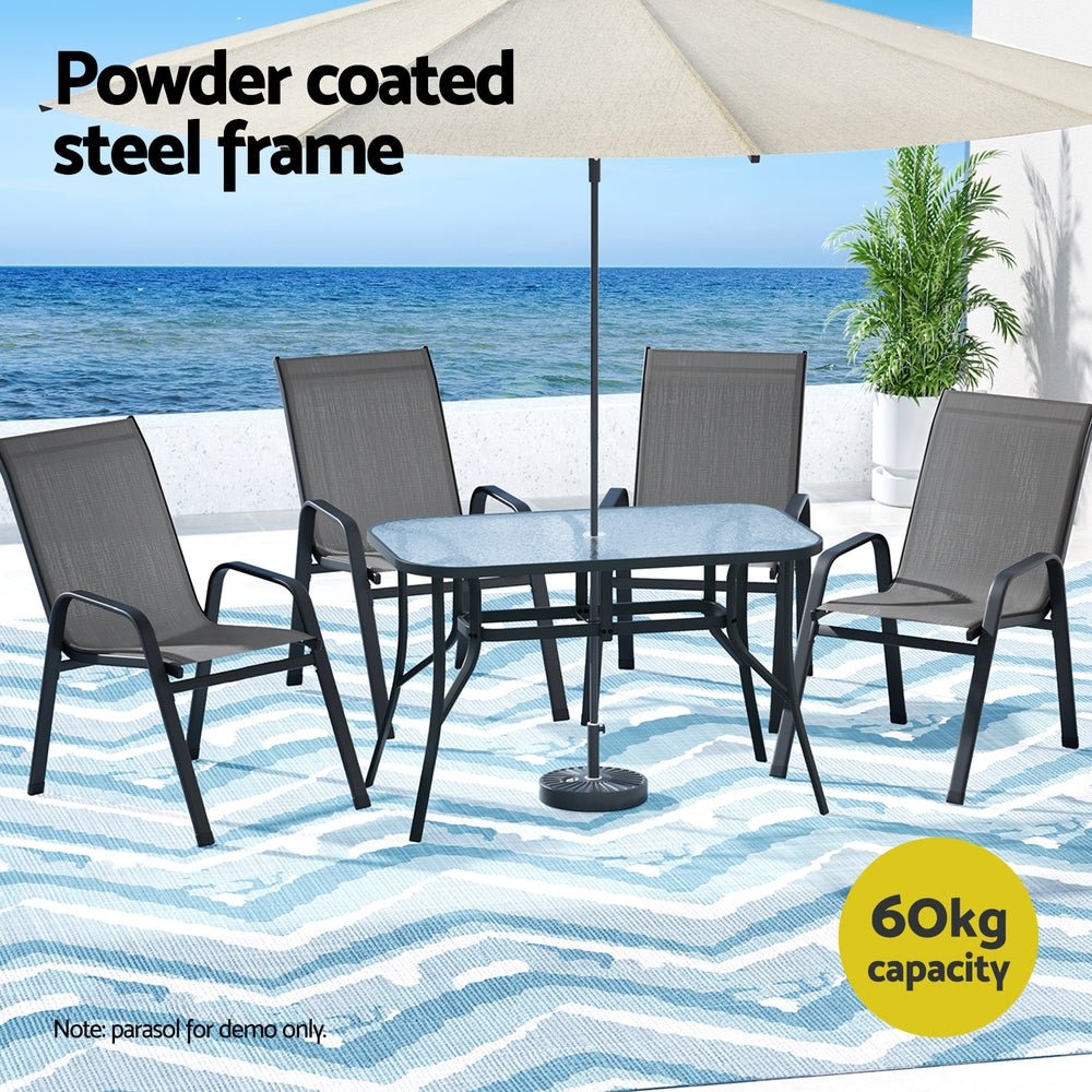 Gardeon 5PC Outdoor Dining Set Table and Chairs Patio Furniture Bistro Set Garden Grey | Outdoorium