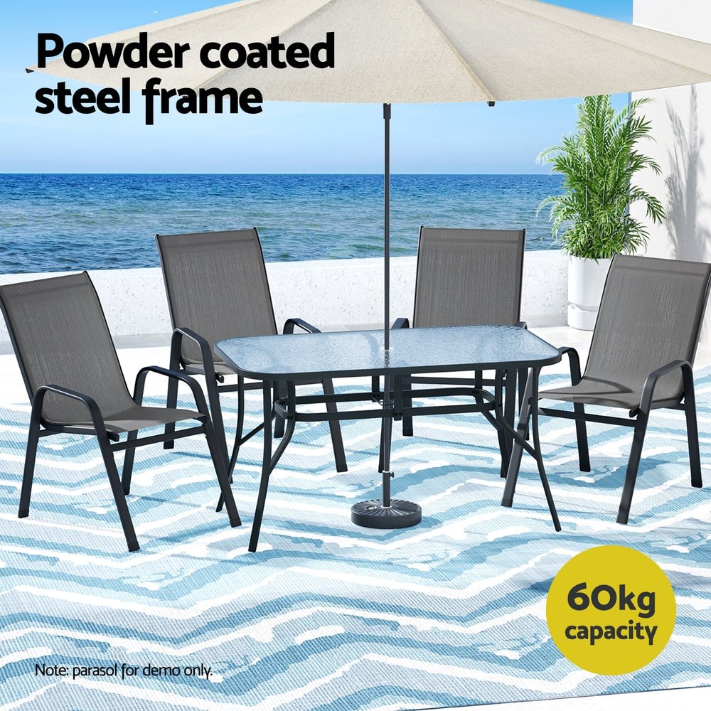 Gardeon 5PC Outdoor Dining Set Table and Chairs Patio Furniture Bistro Set Garden Grey | Outdoorium