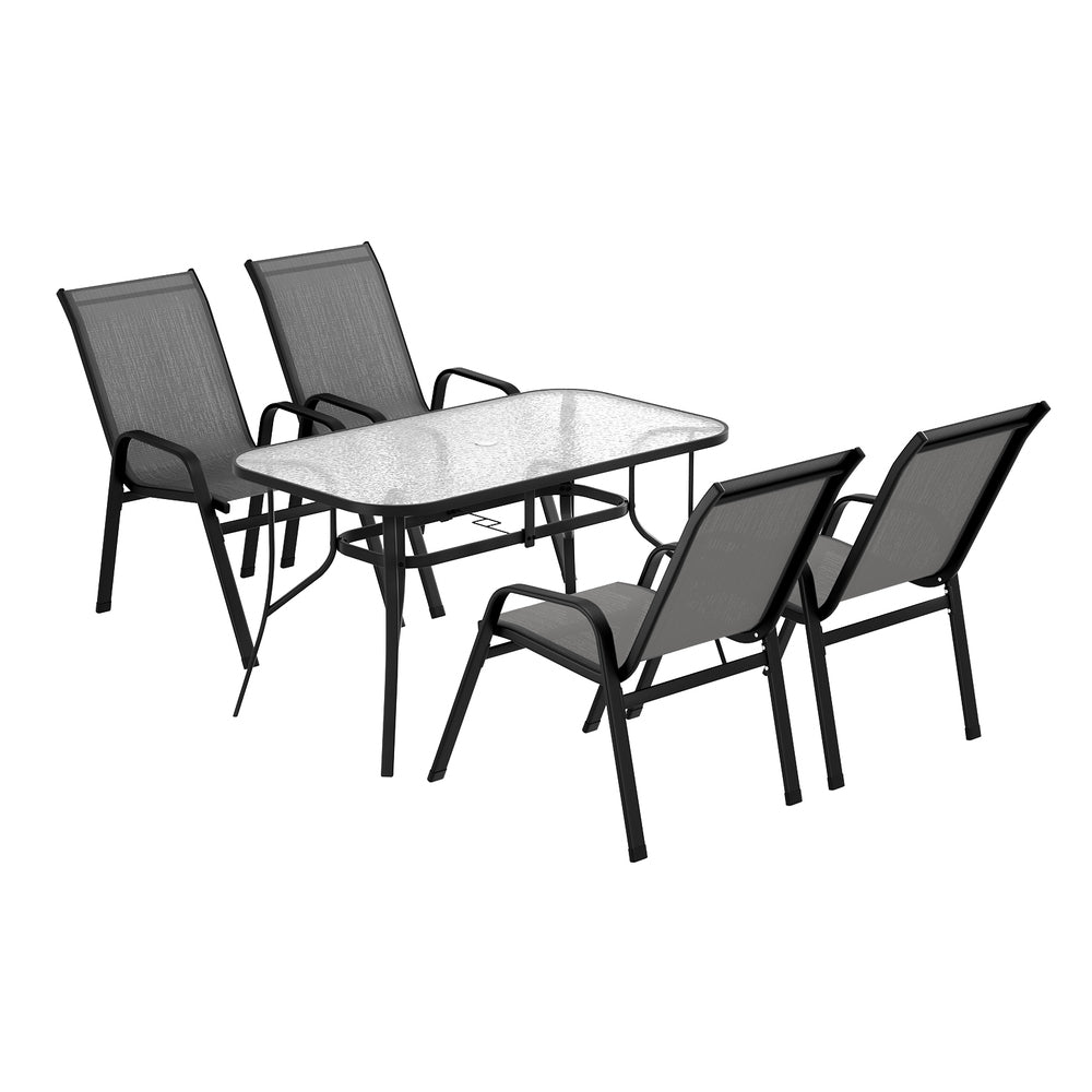 Gardeon 5PC Outdoor Dining Set Table and Chairs Patio Furniture Bistro Set Garden Grey | Outdoorium