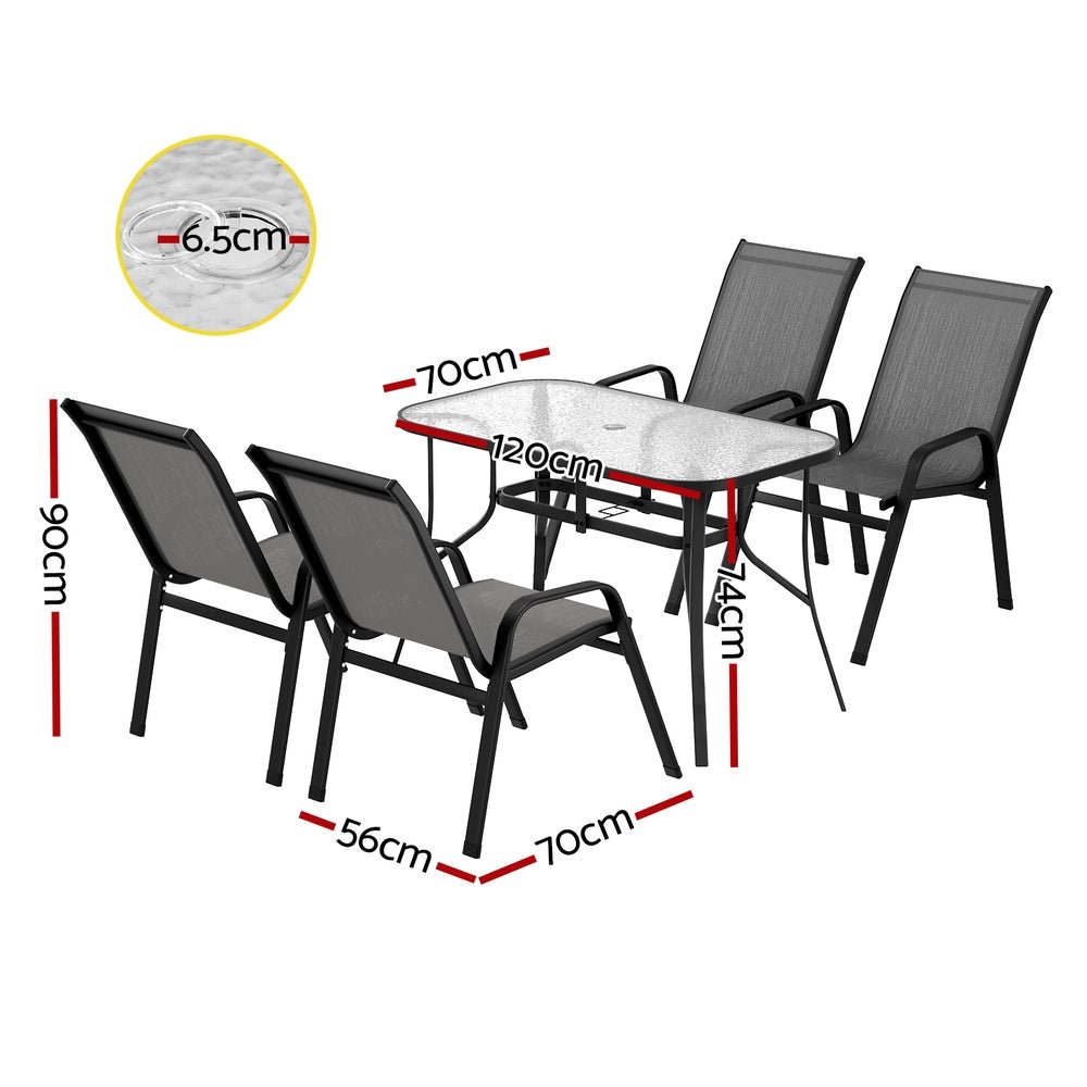 Gardeon 5PC Outdoor Dining Set Table and Chairs Patio Furniture Bistro Set Garden Grey | Outdoorium