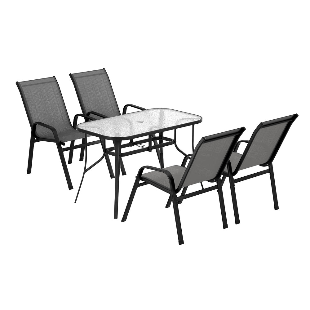 Gardeon 5PC Outdoor Dining Set Table and Chairs Patio Furniture Bistro Set Garden Grey | Outdoorium
