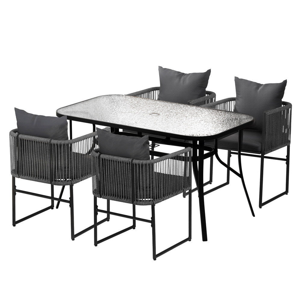 Gardeon 5PC Outdoor Dining Set Table and Chairs Patio Furniture Garden Bistro Set Black | Outdoorium