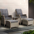 Gardeon 5PC Recliner Chairs Table Sun lounge Wicker Outdoor Furniture Adjustable Grey | Furniture > Outdoor > Outdoor Chairs
