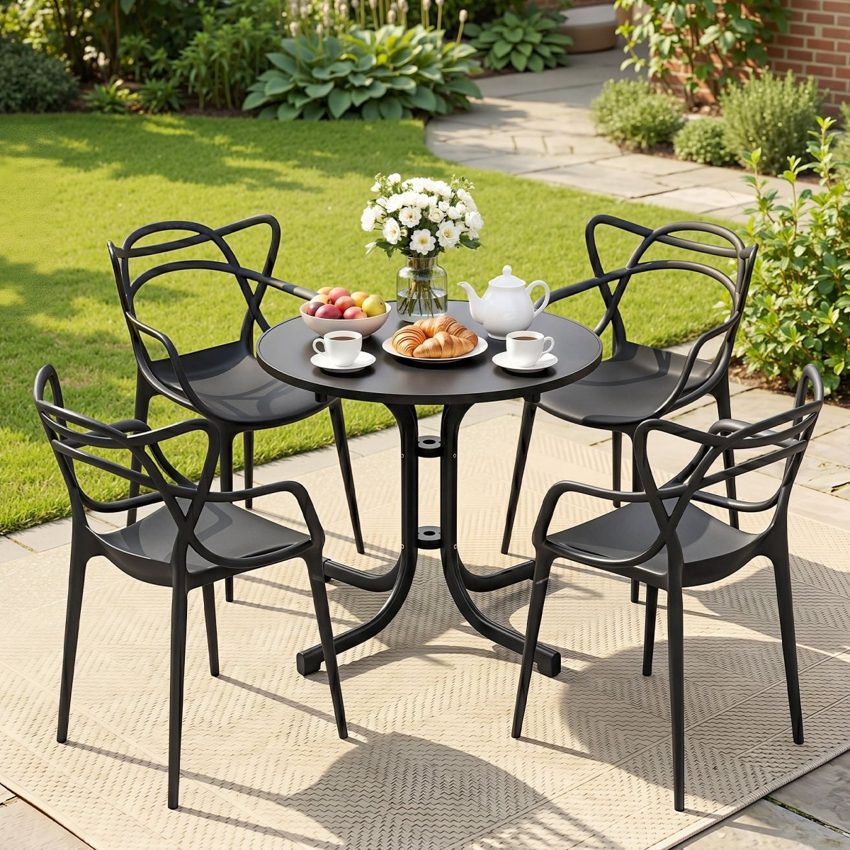 Gardeon 5PCS Outdoor Dining Set Table and Chairs Garden Patio Furniture Entwine Black | Furniture > Outdoor > Outdoor Dining Sets