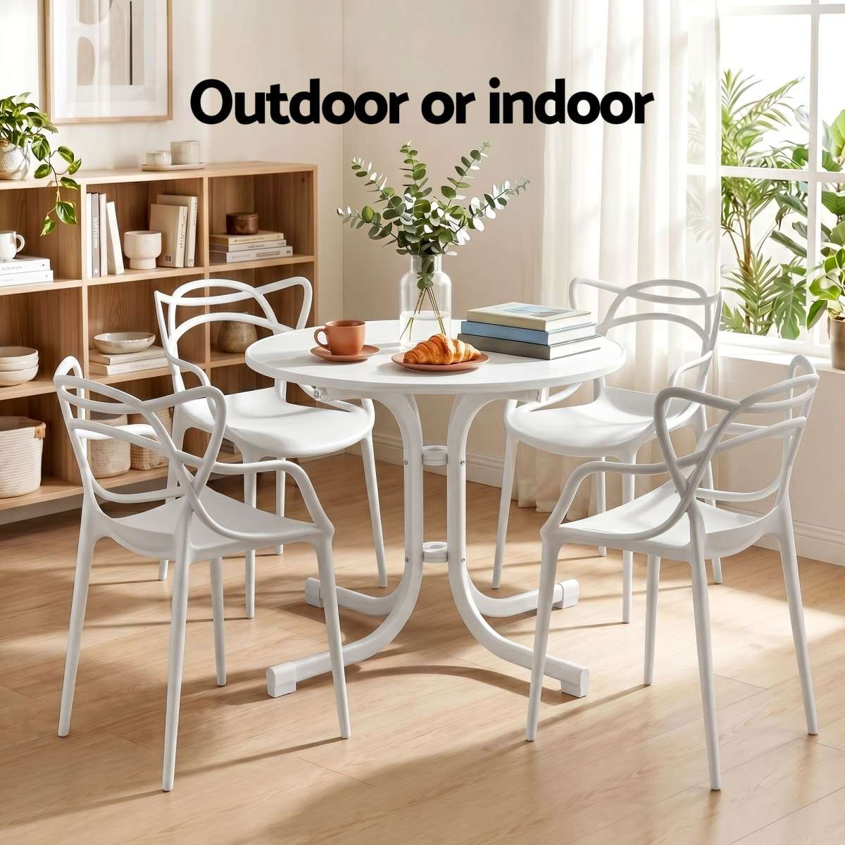 Gardeon 5PCS Outdoor Dining Set Table and Chairs Garden Patio Furniture Entwine White | Furniture > Outdoor > Outdoor Dining Sets