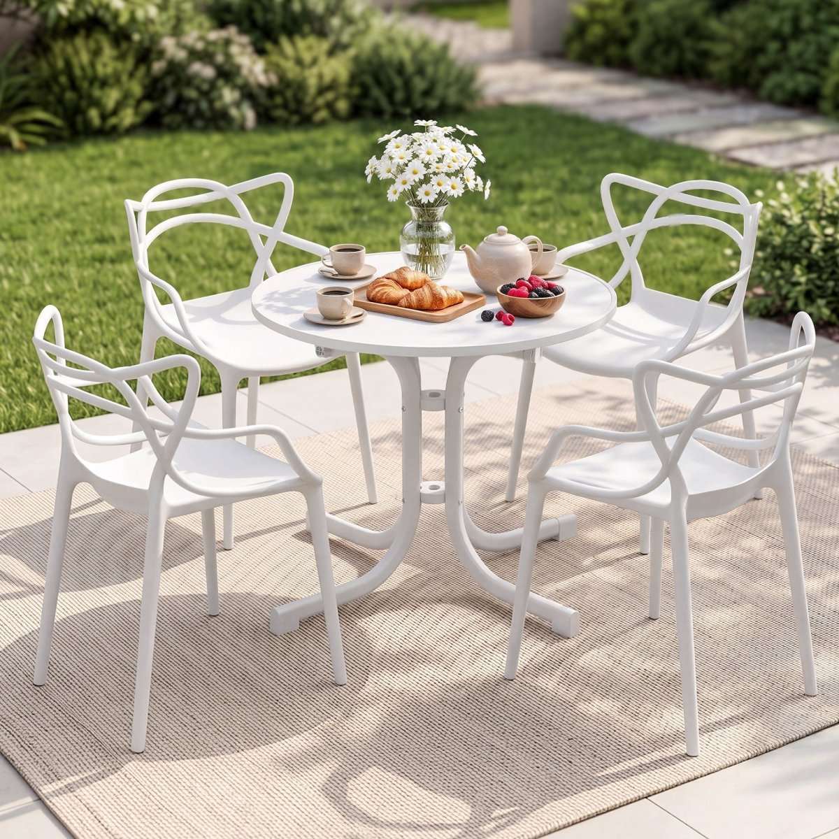 Gardeon 5PCS Outdoor Dining Set Table and Chairs Garden Patio Furniture Entwine White | Furniture > Outdoor > Outdoor Dining Sets