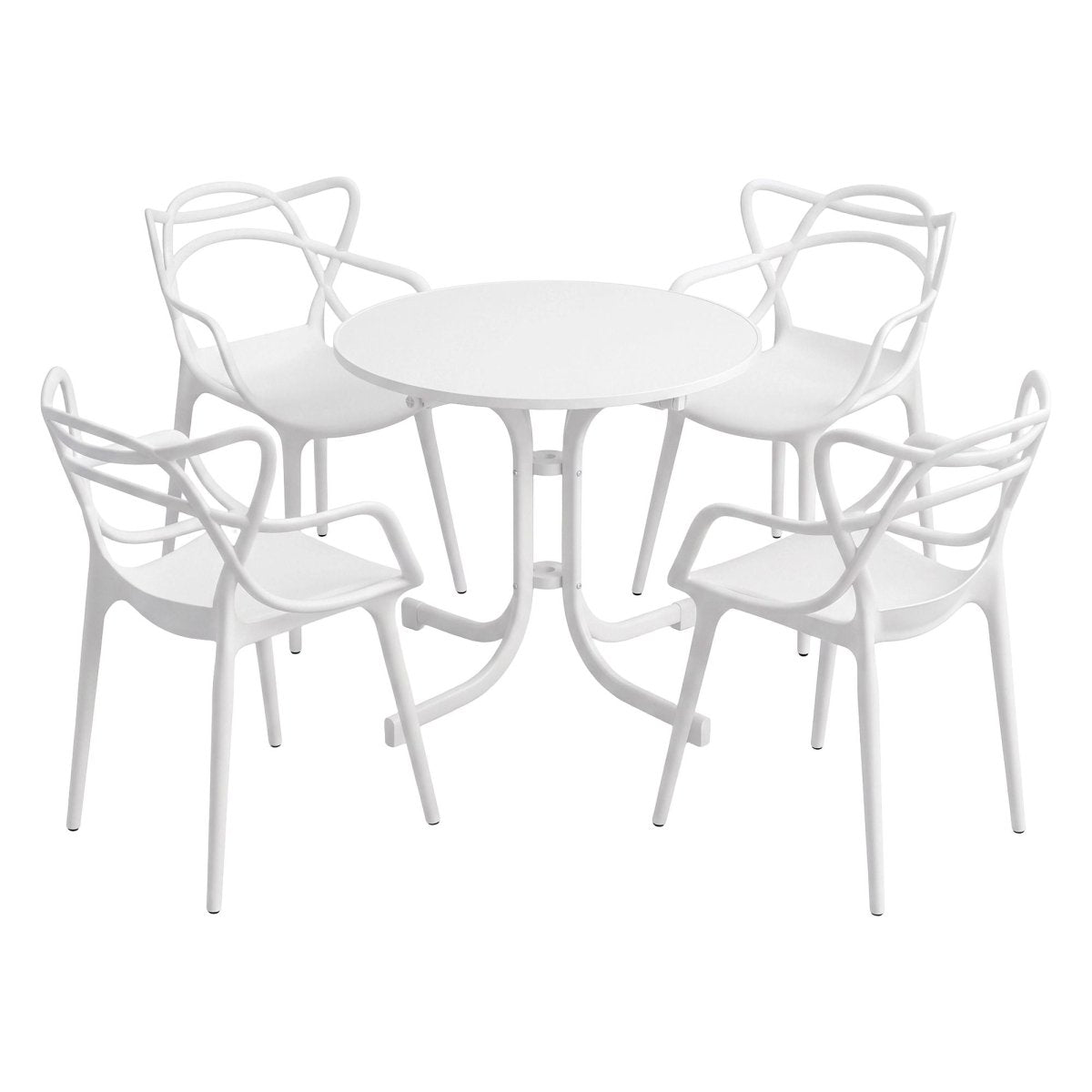 Gardeon 5PCS Outdoor Dining Set Table and Chairs Garden Patio Furniture Entwine White | Furniture > Outdoor > Outdoor Dining Sets